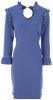 k-design jurk m417 in mooie blauwe dikkere crepe met velours aan de hals en mouwen