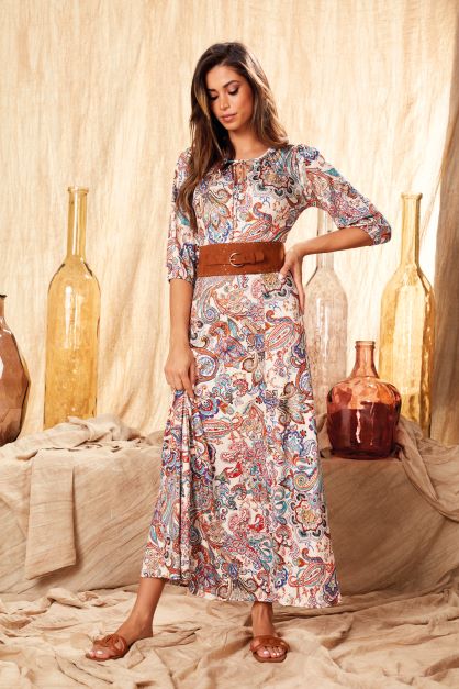 k-design w109 maxi jurk met paisley print met vele modieuze kleuren