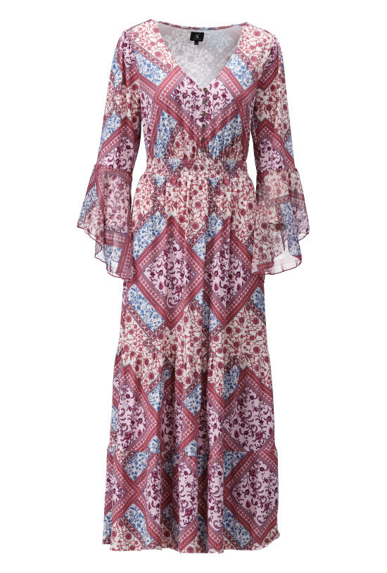 K-design jurk W117 Maxi bohemian stijl met patchwork print