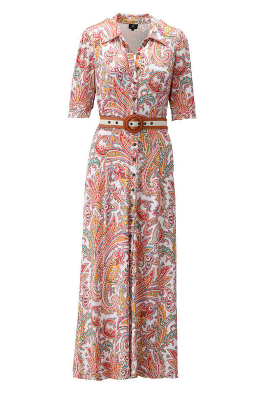 k design jurk w134 Maxi met paisley print en riem www.lavieenrose.be