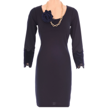 m604 koninklijk jurkje donkerblauw met velours en ketting roos