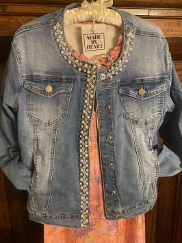 Veste Jean stretch avec perles et strass