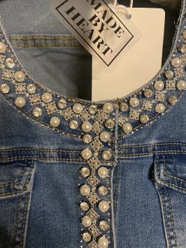 Veste Jean stretch avec perles et strass