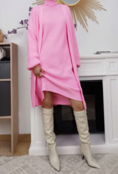 lange cardigan met pofmouwen knal roze