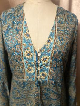 robe bohémienne turquoise en soie-viscose