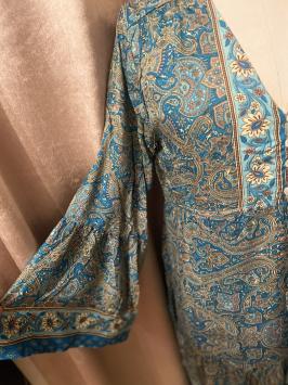 robe bohémienne turquoise en soie-viscose