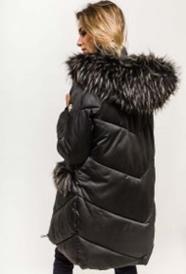 Keep me warm ! warme jas zwart met prachtig imitatiebontkraag