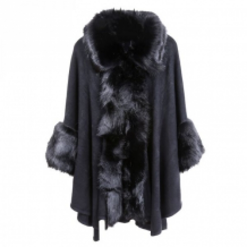 Poncho of cape zwart  met zwart imitatiebont