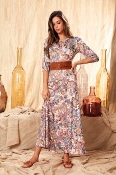 k-design w109 maxi jurk met paisley print met vele modieuze kleuren